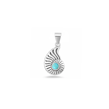 Load image into Gallery viewer, Sterling Silver Oxidized And Polished Seashell Genuine Turquoise Stone Pendant