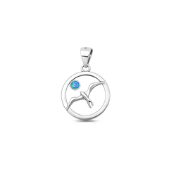 Sterling Silver Oxidized And Polished Bird Blue Lab Opal Pendant