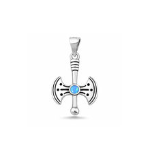 Load image into Gallery viewer, Sterling Silver Oxidized And Polished Axe Blue Lab Opal Pendant