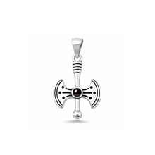 Load image into Gallery viewer, Sterling Silver Oxidized And Polished Axe Black Onyx Stone Pendant