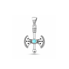 Load image into Gallery viewer, Sterling Silver Oxidized And Polished Axe Turquoise Stone Pendant