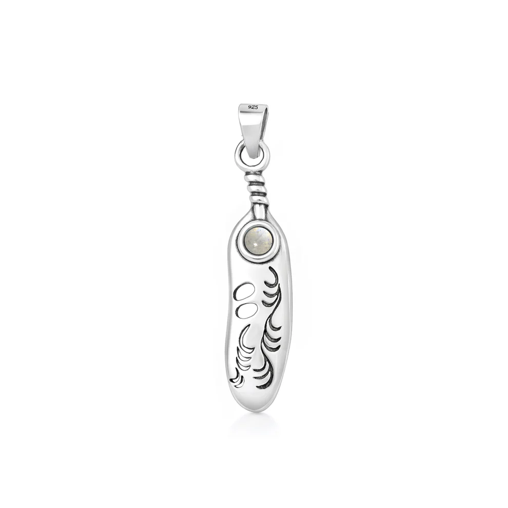 Sterling Silver Oxidized And Polished Tribal Moonstone Pendant