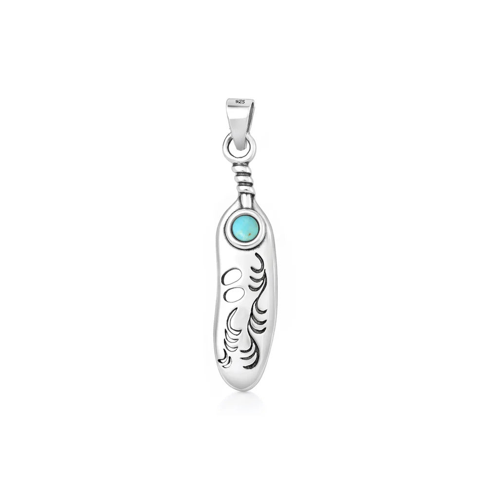 Sterling Silver Oxidized And Polished Genuine Turquoise Stone Tribal Pendant