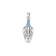 Load image into Gallery viewer, Sterling Silver Oxidized And Polished Tribal Dagger Blue Lab Opal Pendant