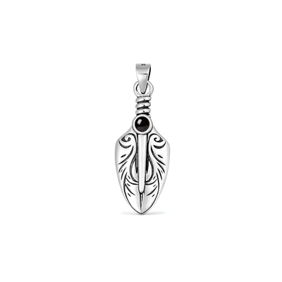 Sterling Silver Oxidized And Polished Tribal Dagger Black Onyx Stone Pendant