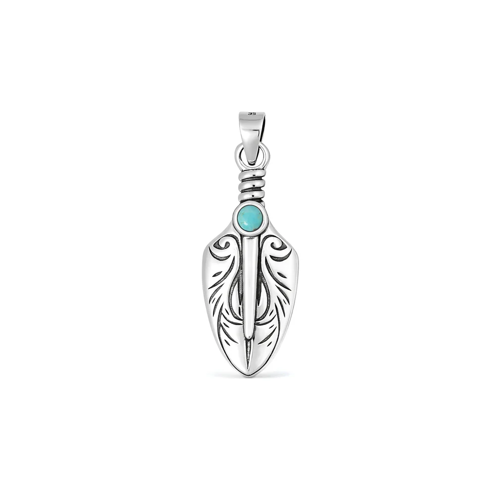 Sterling Silver Oxidized And Polished Tribal Dagger Turquoise Stone Pendant