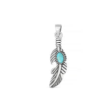 Load image into Gallery viewer, Sterling Silver Oxidized And Polished Feather Genuine Turquoise Stone Pendant