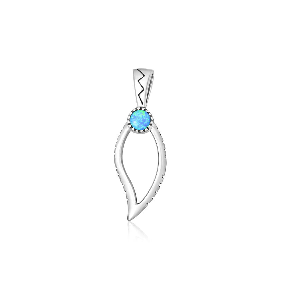 Sterling Silver Oxidized And Polished Blue Lab Opal Tribal Pendant