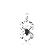 Load image into Gallery viewer, Sterling Silver Oxidized And Polished Black Onyx Spider Pendant