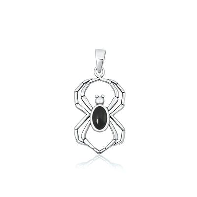 Sterling Silver Oxidized And Polished Black Onyx Spider Pendant