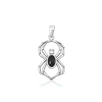 Sterling Silver Oxidized And Polished Spider Black Onyx Stone Pendant