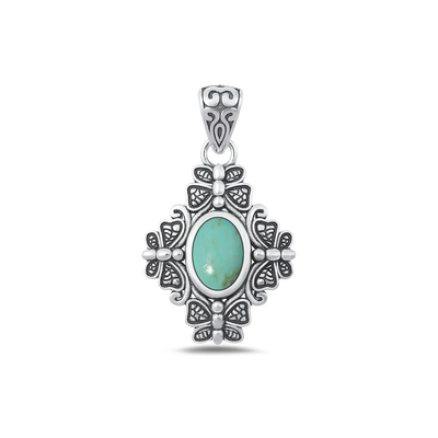 Sterling Silver Oxidized Butterfly Genuine Turquoise Stone Pendant