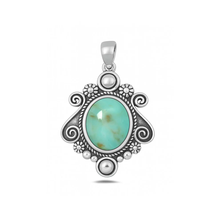 Load image into Gallery viewer, Sterling Silver Oxidized Bali Style Genuine Turquoise Stone Pendant