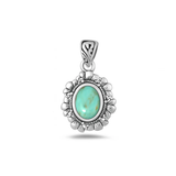 Sterling Silver Oxidized Flower Genuine Turquoise Stone Pendant