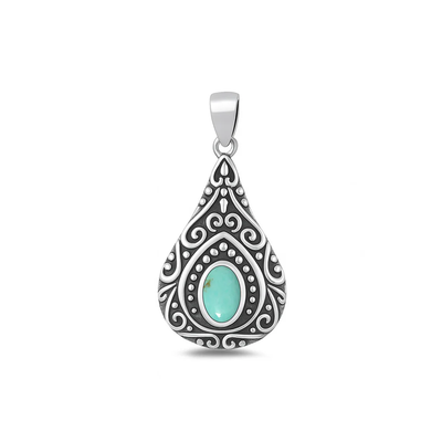 Sterling Silver Oxidized Filigree Genuine Turquoise Stone Pendant