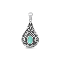 Sterling Silver Oxidized Filigree Genuine Turquoise Stone Pendant