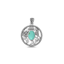 Load image into Gallery viewer, Sterling Silver Oxidized Ocean Life Genuine Turquoise Stone Pendant