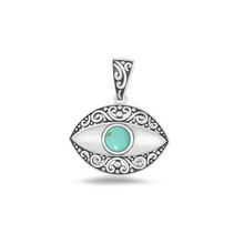 Load image into Gallery viewer, Sterling Silver Oxidized Eye Genuine Turquoise Stone Pendant