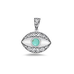 Sterling Silver Oxidized Eye Genuine Turquoise Stone Pendant