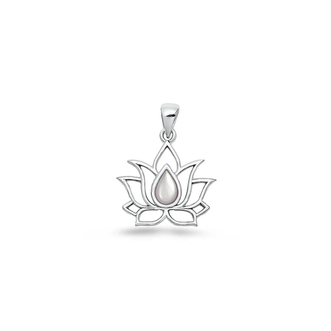 Sterling Silver High Polished And Oxidized Mother Of Pearl Lotus Pendant
