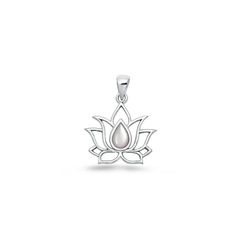 Sterling Silver High Polished And Oxidized Mother Of Pearl Lotus Pendant
