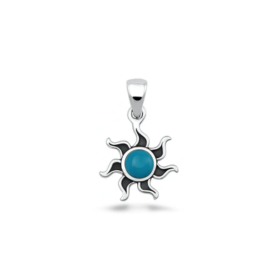 Sterling Silver High Polished And Oxidized Genuine Turquoise Sun Pendant