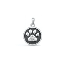 Load image into Gallery viewer, Sterling Silver Oxidized Paw Print Clear CZ Pendant