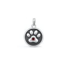 Load image into Gallery viewer, Sterling Silver Oxidized Paw Print Garnet CZ Pendant