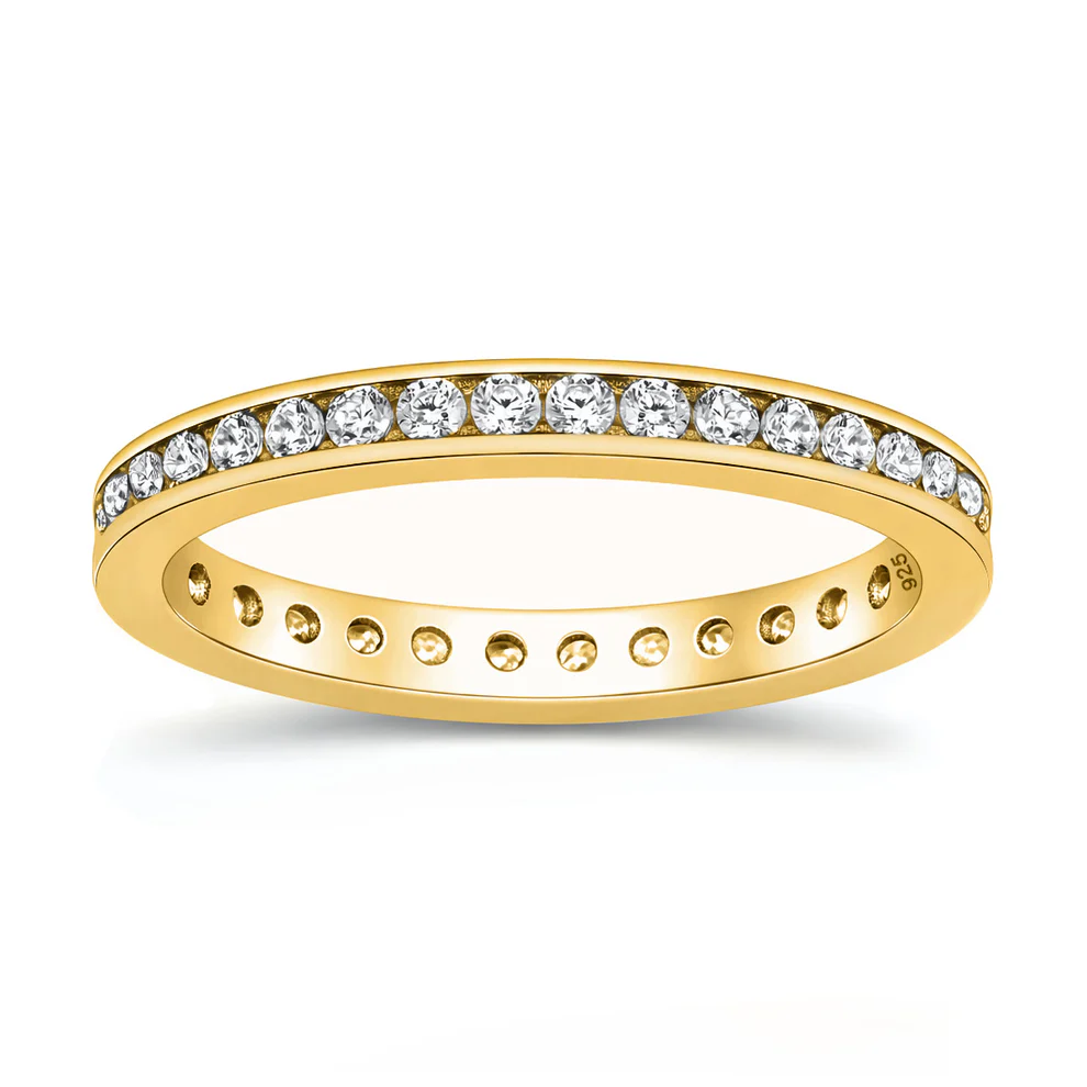 Sterling Silver Yellow Gold Plated Eternity CZ Ring