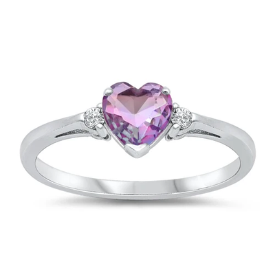 Sterling Silver Pink And Purple Ombre And Clear CZ Heart Ring