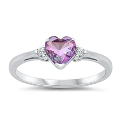 Sterling Silver Pink And Purple Ombre And Clear CZ Heart Ring