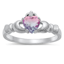 Load image into Gallery viewer, Sterling Silver Claddagh Pink and Purple Ombre CZ Ring