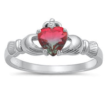 Load image into Gallery viewer, Sterling Silver Claddagh Watermelon Tourmaline and Clear CZ Ring