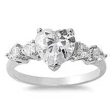 Load image into Gallery viewer, Sterling Silver Rhodium Plated Heart With Clear CZ Ring