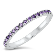 Load image into Gallery viewer, Sterling Silver Rhodium Plated Amethyst CZ Band Ring