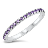 Sterling Silver Rhodium Plated Amethyst CZ Band Ring