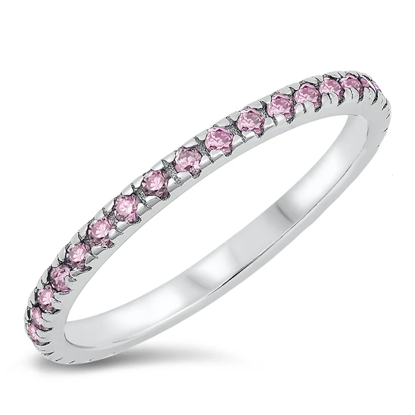 Sterling Silver Rhodium Plated Pink CZ Ring