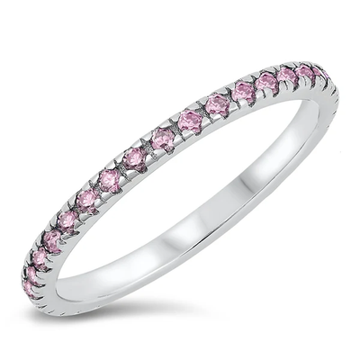 Sterling Silver Rhodium Plated Pink CZ Ring
