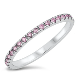 Sterling Silver Rhodium Plated Pink CZ Ring