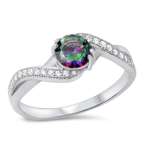 Sterling Silver Rhodium Plated Rainbow Topaz CZ Ring-11.8mm