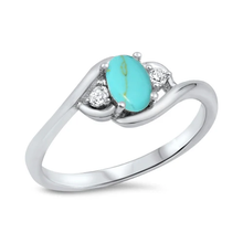 Load image into Gallery viewer, Sterling Silver Oval Turquoise And Clear CZ Ring