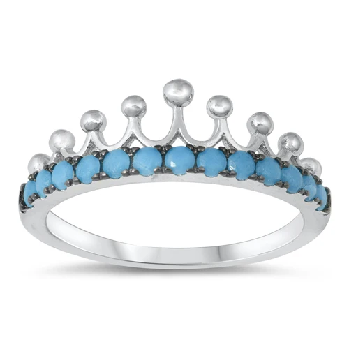 Sterling Silver Crown Turquoise CZ Ring