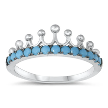 Load image into Gallery viewer, Sterling Silver Crown Turquoise CZ Ring