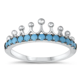 Sterling Silver Crown Turquoise CZ Ring