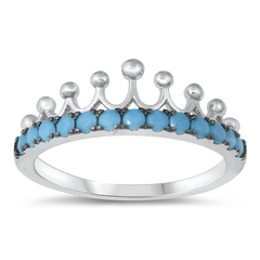 Sterling Silver Crown Turquoise CZ Ring