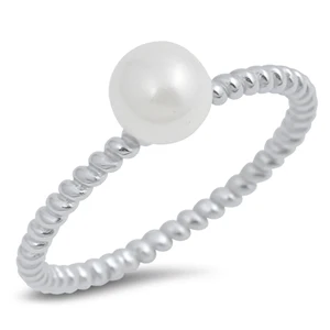 Sterling Silver Rhodium Plated Imitation Pearl Ring