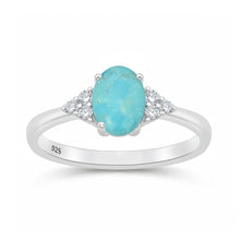 Load image into Gallery viewer, Sterling Silver Rhodium Plated 7mm Oval Turquoise And Clear CZ Ring