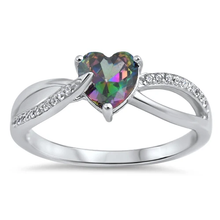 Load image into Gallery viewer, Sterling Silver Rhodium Plated Heart Rainbow Topaz And Clear CZ Ring