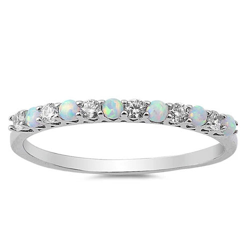 Sterling Silver White Lab Opal And Clear CZ Ring