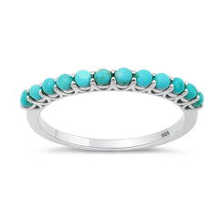 Sterling Silver Rhodium Plated 2mm Turquoise Stone Ring